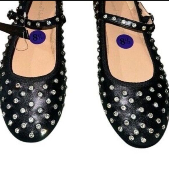 House of Harlow Studded Rhinestone Mary Jane Cross Ballet Flat Black Silver 7 - Picture 15 of 16